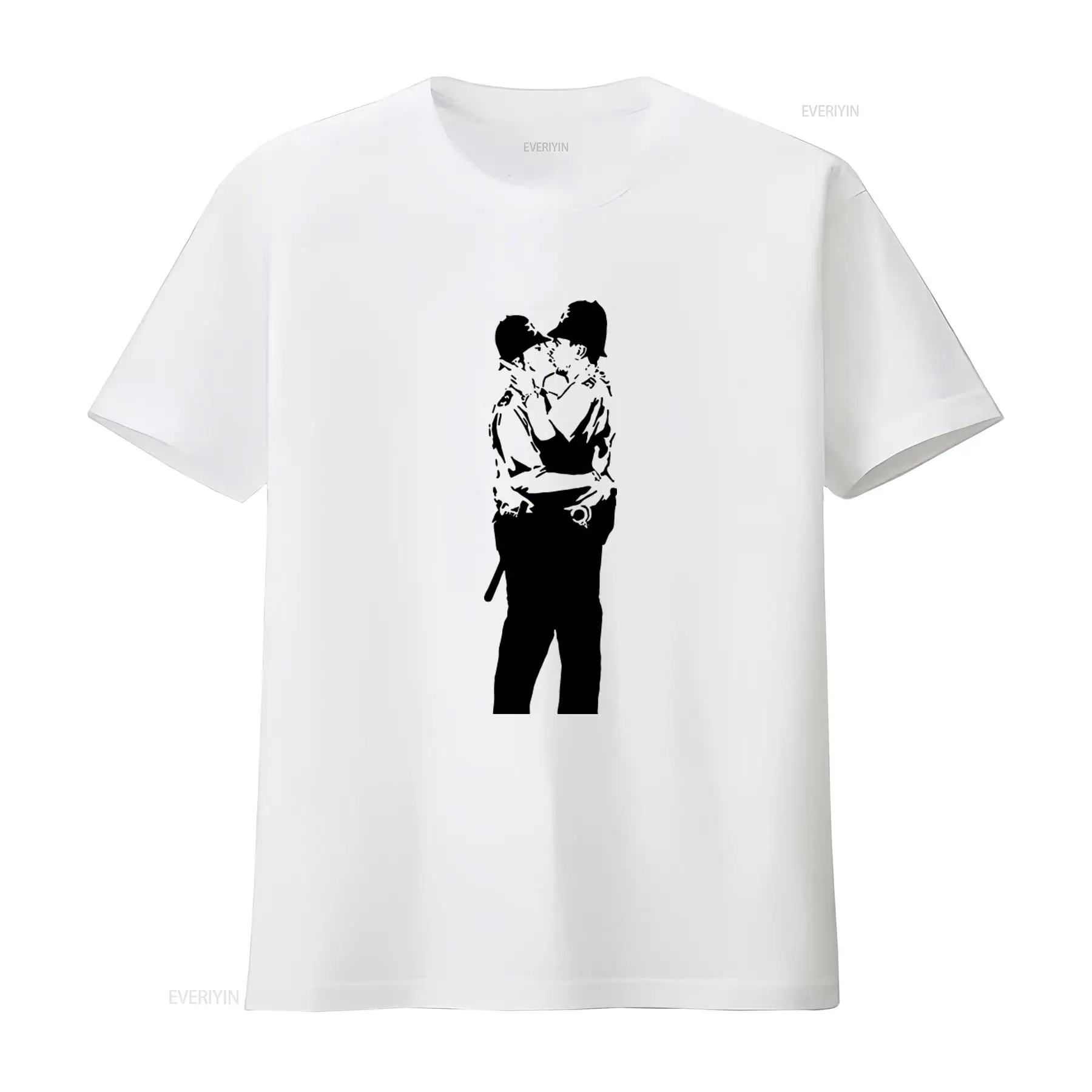 Vintage Fashion Art - Banksy Kissing Coppers Print Mens T