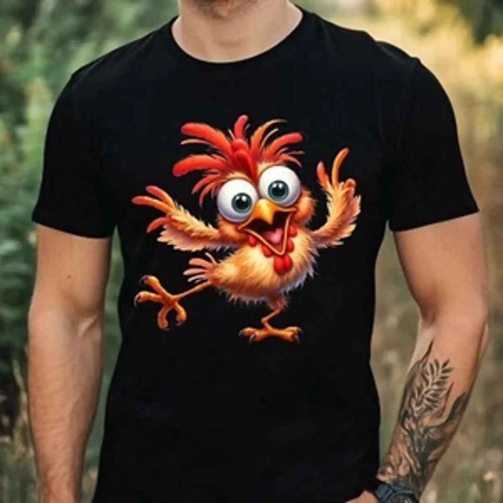 Vintage Fashion Herren - T Shirt Herren Lustiges Huhn Motiv