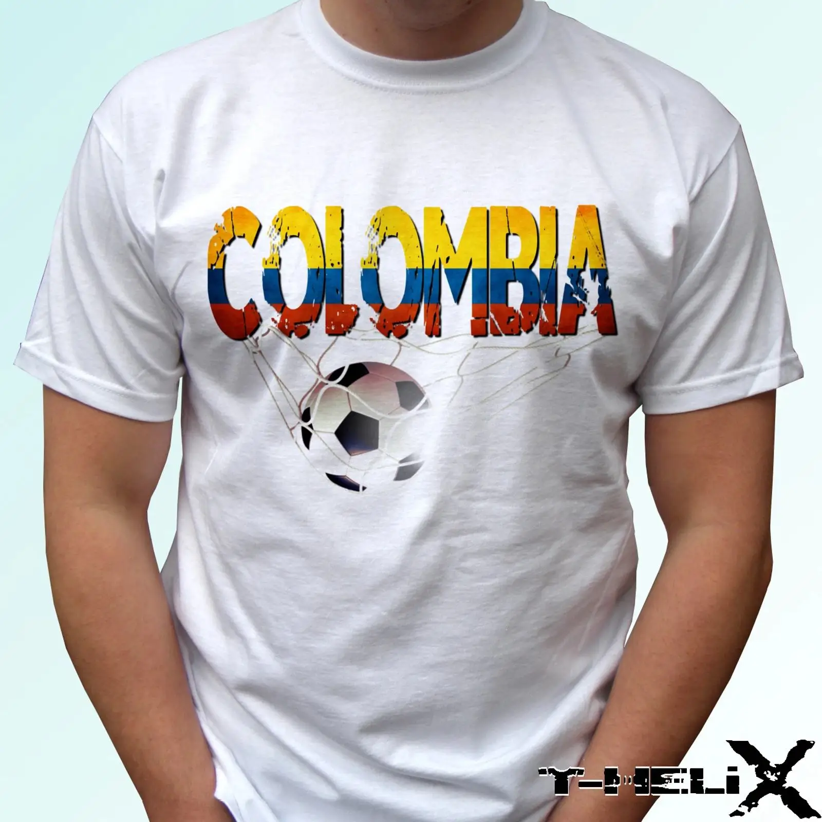 Vintage Fashion Herren - Kolumbien Fußball Flagge weißes T Shirt
