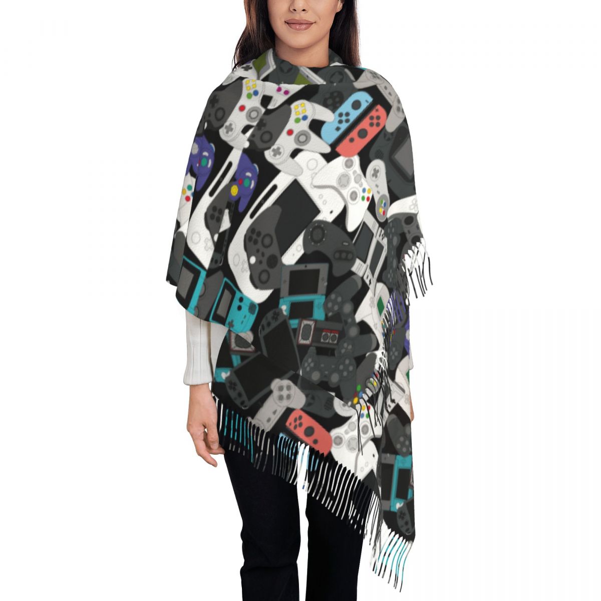 Vintage Fashion Game - Gamer Controller Tassel Scarf Women Soft