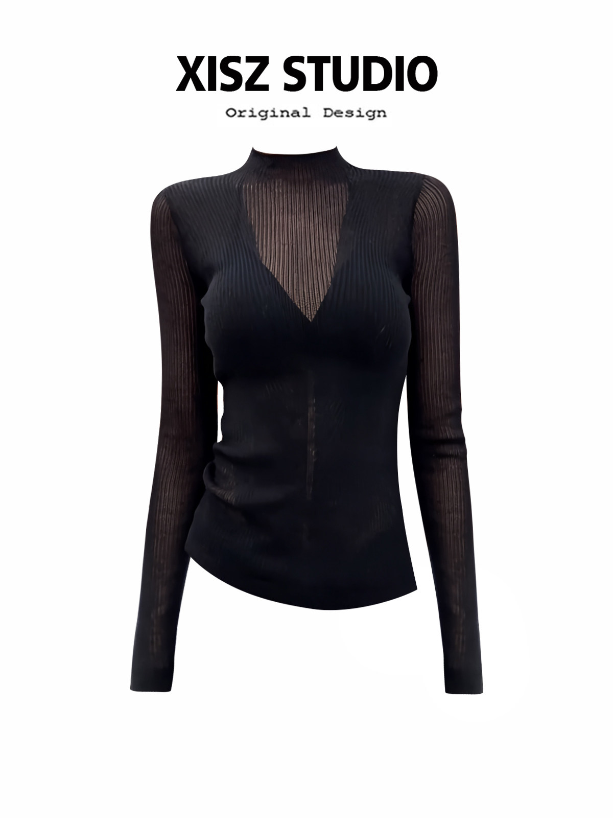 Turtleneck Knit 90S - Women Black GothicT-shirt Harajuku Y2k Tee