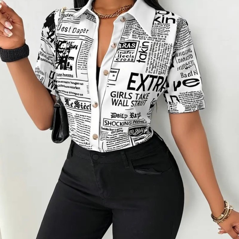Women's Newspaper Print Shirt  - огляд і ціна Vintage Fashion Newspaper