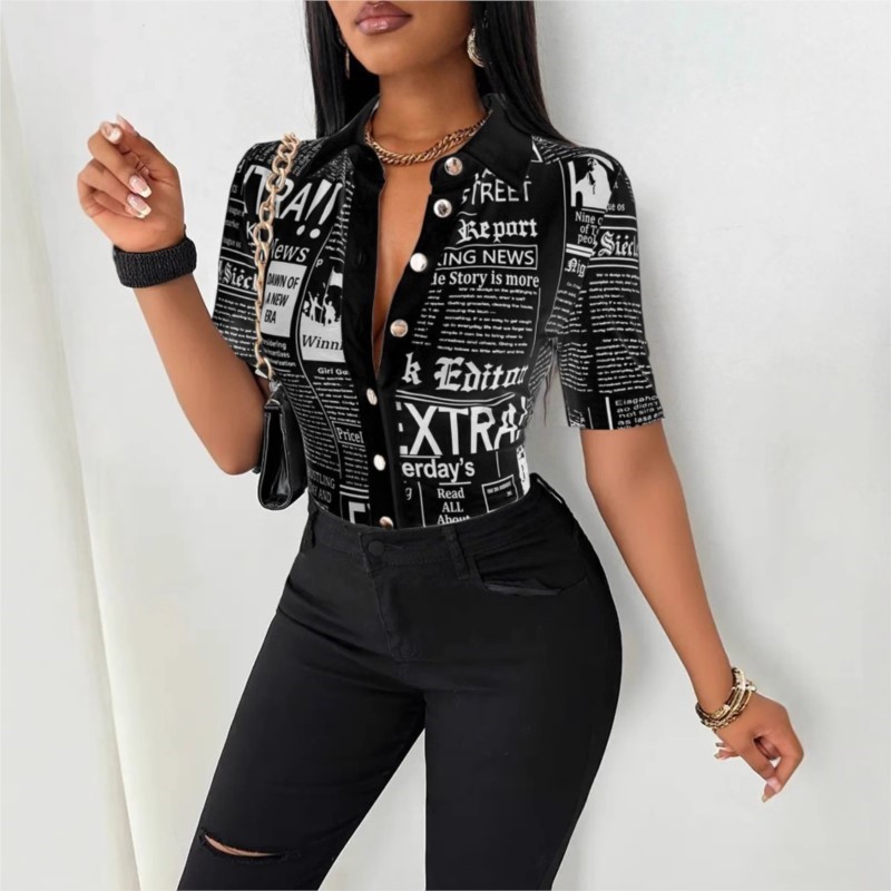 Women's Newspaper Print Shirt  - огляд і ціна Vintage Fashion Newspaper