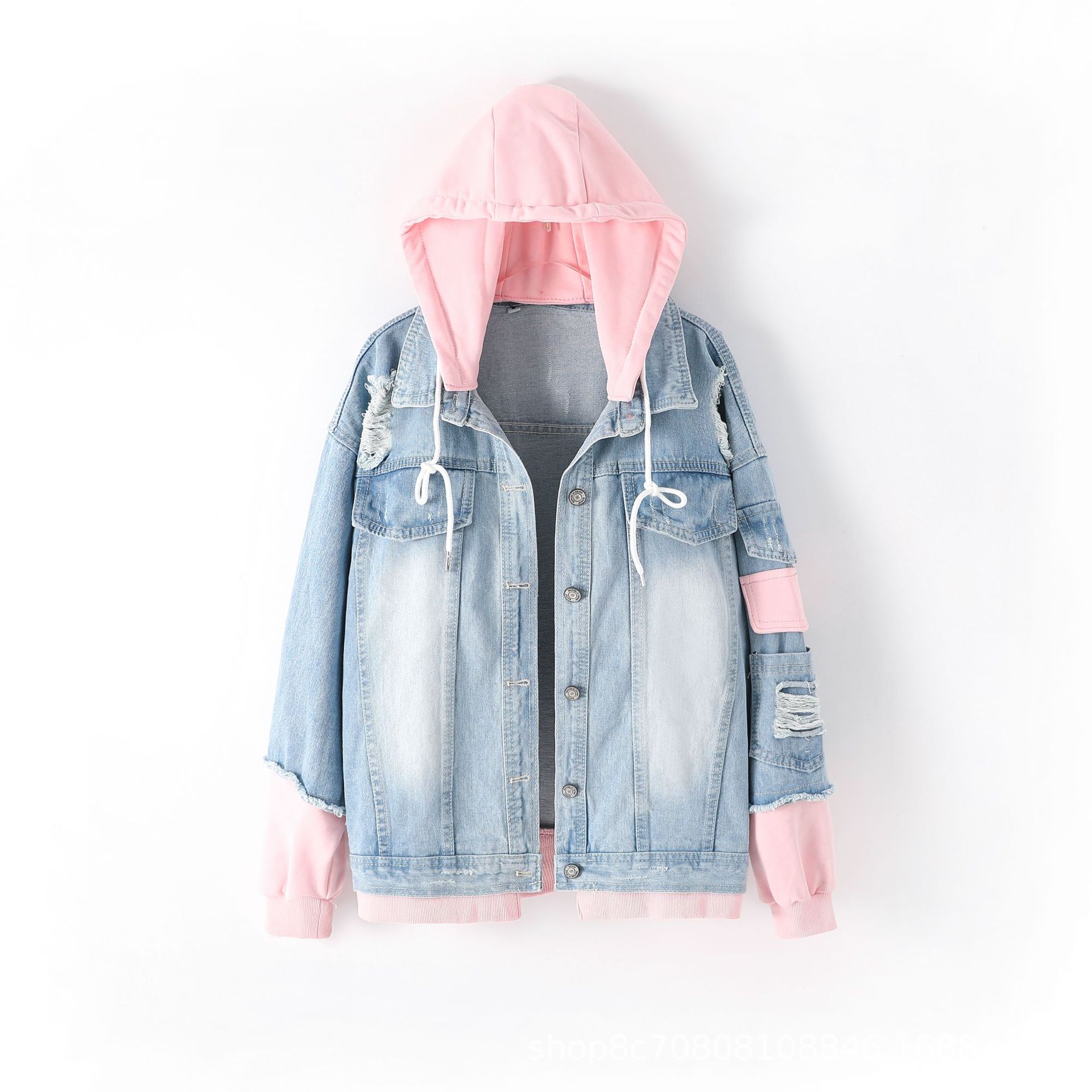 European Style Loose Hooded Pa - огляд і ціна Patchwork Jean Jacket
