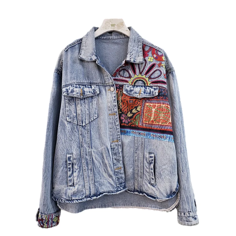 Bohemia Embroidery Splicing Bi - огляд і ціна Patchwork Jean Jacket