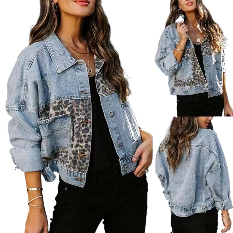 2026 Streetwear Women Leopard  - огляд і ціна Patchwork Jean Jacket